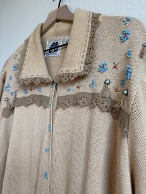 Storybook Knits 2X Turquoise Treasure Beaded Embroidered Cardigan Western